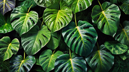 Obraz premium A vibrant top-down view of a lush collection of beautiful taro leaves