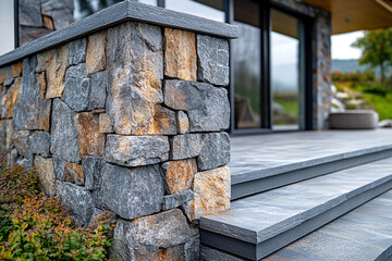 Stone Wall Corner And Modern Steps Design