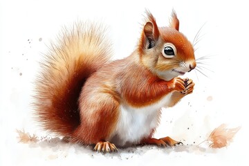 A realistic illustration of a squirrel holding a nut, showcasing its vibrant fur and curious expression.