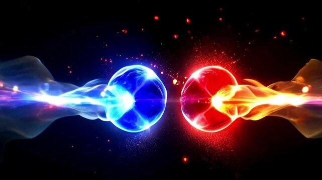 Scientific concept of depicting the fusion of two atoms. Sci-fi background. Quantum physics. Generative AI