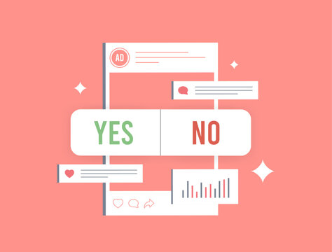 Interactive Social Media Ads. Create social media ads that invite users to interact, such as quizzes or polls. Interactive digital advertising isolated vector illustration.