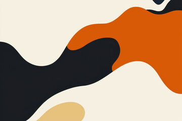 Abstract design featuring flowing shapes in earthy tones, including black, orange, and cream, creating modern and artistic composition