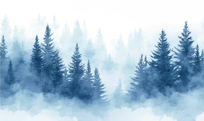 Obraz premium Vector watercolor background winter forest trees, snow, for design 