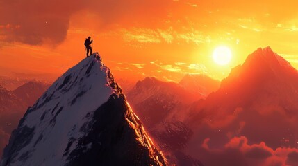 Conquering the Summit: A Climber's Triumph at Sunset