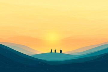 Fototapeta premium Minimalist depiction of the Magi traveling across a desert under a radiant star