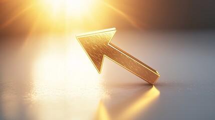 Golden Arrow of Progress on White Surface with Spotlight Effect