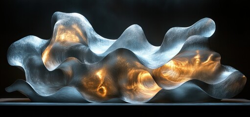 Colorful Modern Abstract 3D Render of Reflective Minimalist Background Waves with Dramatic Lighting