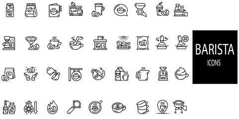 Barista simple concept 36 icons set. Contains such coffee,reastaurent,business,breakfast.Vector illustration.