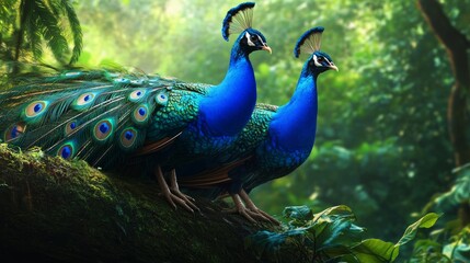 Fototapeta premium Indian peafowl are a species in a group of birds called pheasants. The males are called peacocks, while the females are called peahens. Together, they are peafowl