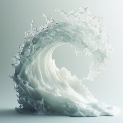 A curling ocean wave with frothy foam, isolated on a white backdrop.