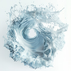 A curling ocean wave with frothy foam, isolated on a white backdrop.