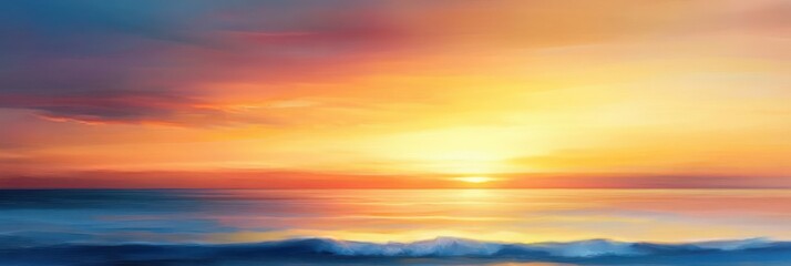 Serene Sunset Landscape Impressionist Style Warm Pastel Colors Gentle Waves Dramatic Light Tranquil Atmosphere
