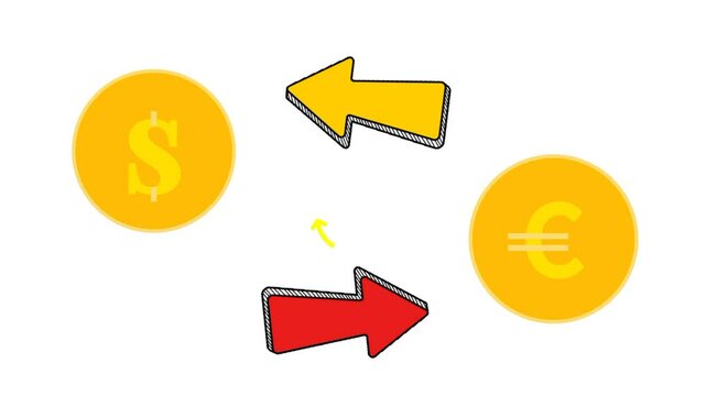 Animated Illustration of Money Exchange from Euros to Dollars and Vice Versa. Suitable for International Financial Content and Financial Business