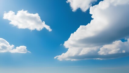 Obraz premium Bright blue sky with fluffy clouds and sunny weather