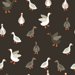 Herd of ducks with bow tie funny cute seamless pattern animals zoo wildlife illustration	

