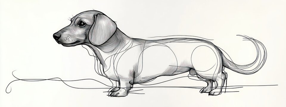 recommend clip art: Dachshund continuous line art minimalist silhouette illustration drawing dog pet happy