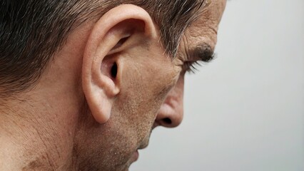 Obraz premium lose_up_view_of_a_mans_ear_on_white_backgroun