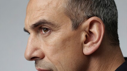 Obraz premium lose_up_view_of_a_mans_ear_on_white_backgroun