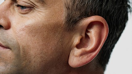 Obraz premium lose_up_view_of_a_mans_ear_on_white_backgroun