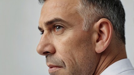 Fototapeta premium lose_up_view_of_a_mans_ear_on_white_backgroun