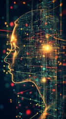 Fototapeta premium Digital Art of a Futuristic Human Profile with Glowing Lines and Data Network