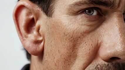 Obraz premium lose_up_view_of_a_mans_ear_on_white_backgroun