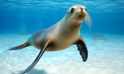 Fototapeta premium california sea lion swimming under water, Generative AI 