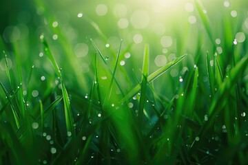 Fototapeta premium Morning dew on green grass pure beauty of nature.