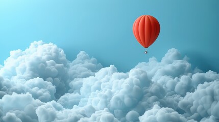 Fototapeta premium A Vibrant Hot Air Balloon Floating Gracefully Among Soft, Fluffy Clouds Under a Clear Blue Sky