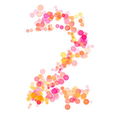 Number two (2) made with multicolored bokeh lights effect, Bokeh abstract isolated on white background, Blur, Glitter, Defocused, Seamless polka dot pattern, Creative, Illustration design