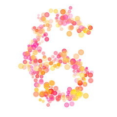 Number six (6) made with multicolored bokeh lights effect, Bokeh abstract isolated on white background, Blur, Glitter, Defocused, Seamless polka dot pattern, Creative, Illustration design