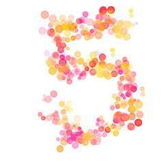 Number five (5) made with multicolored bokeh lights effect, Bokeh abstract isolated on white background, Blur, Glitter, Defocused, Seamless polka dot pattern, Creative, Illustration design