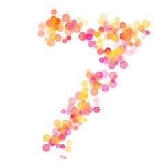 Number seven (7) made with multicolored bokeh lights effect, Bokeh abstract isolated on white background, Blur, Glitter, Defocused, Seamless polka dot pattern, Creative, Illustration design