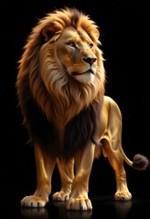 Angry lion standing on balck background