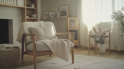 Cozy Living Room Armchair with Knitted Throw