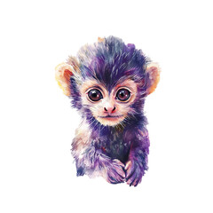 Naklejka premium Adorable Baby Monkey Watercolor Art