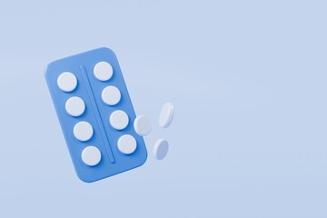 3D Package of White Pills icon isolated on transparent background. Emergency, Safety, Hospital doctor equipment medic health care concept. Minimal White capsules pills drug in package icon. 3d render.