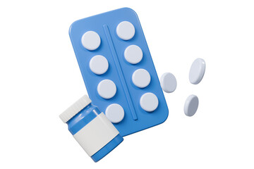 3D Package of White Pills icon isolated on transparent background. Emergency, Safety, Hospital doctor equipment medic health care concept. Minimal White capsules pills drug in package icon. 3d render.