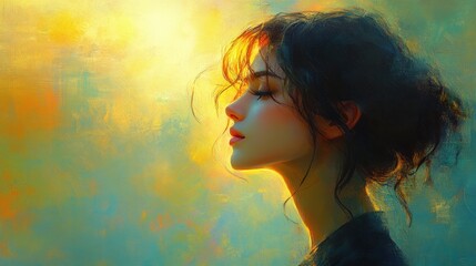 Young Woman Profile Portrait Soft Colors Beauty Casual Fashion