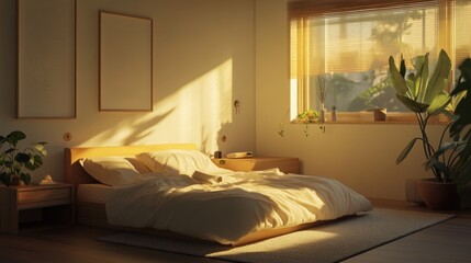 Serene Bedroom Sunlight Illuminates Minimalist Decor