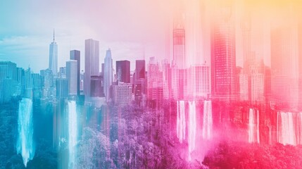 Futuristic Cityscape with Soft Glowing Hues at Dusk