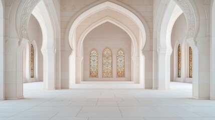 Obraz premium Serene architectural beauty interior mosque photography minimalist design bright natural light tranquil atmosphere