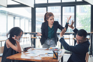 Business Meeting Conflict: High-stakes disagreement during a corporate meeting. A tense moment captured between colleagues.