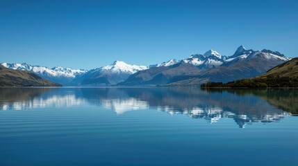 Tranquil Mountain Landscape with Reflections on Calm Lake Water