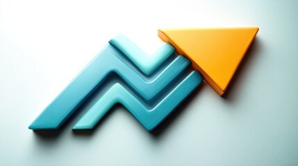 Zigzag Arrow Aiming Upward 3D Illustration with Teal and Yellow Design