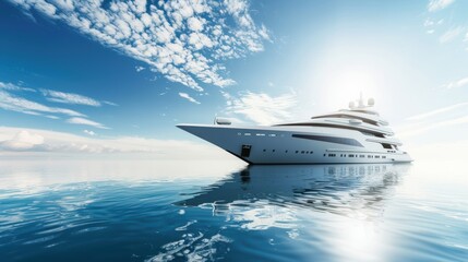 Fototapeta premium Luxurious Yacht Floating on Calm Waters Under Bright Blue Sky