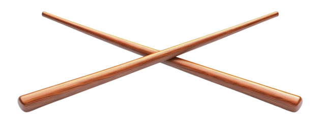 Classic wooden chopsticks crossed in a traditional style, isolated on transparent cutout background
