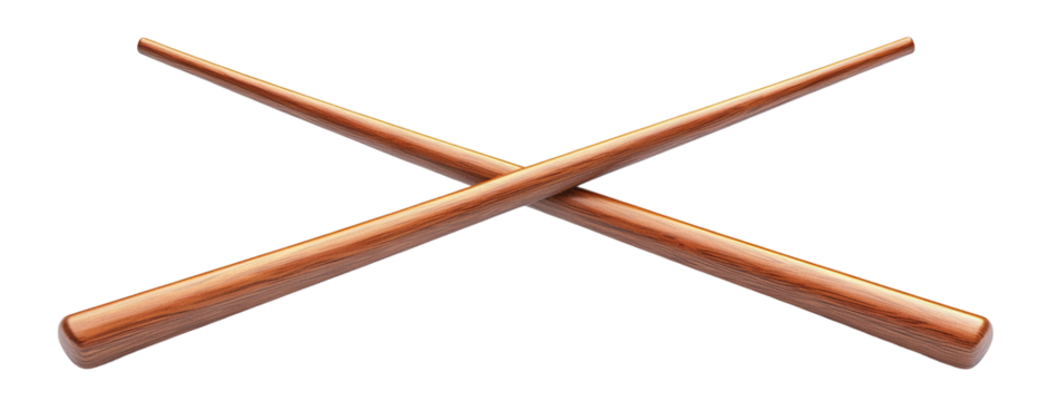 Classic wooden chopsticks crossed in a traditional style, isolated on transparent cutout background