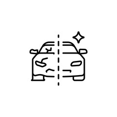 Broken vehicle. Repair of the car linear icon. Thin line customizable illustration. Contour symbol. Vector isolated outline drawing. Editable stroke
