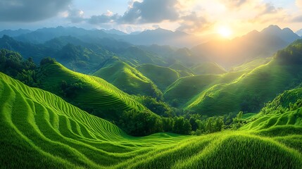 Fototapeta premium Serene hills covered in vibrant greenery